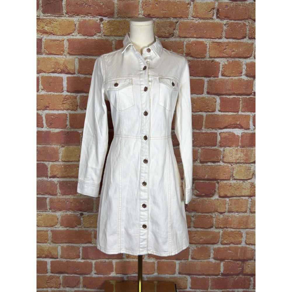 Frye Ivory White Cotton Denim Button Front Shirt Dress Women's Size XS Western